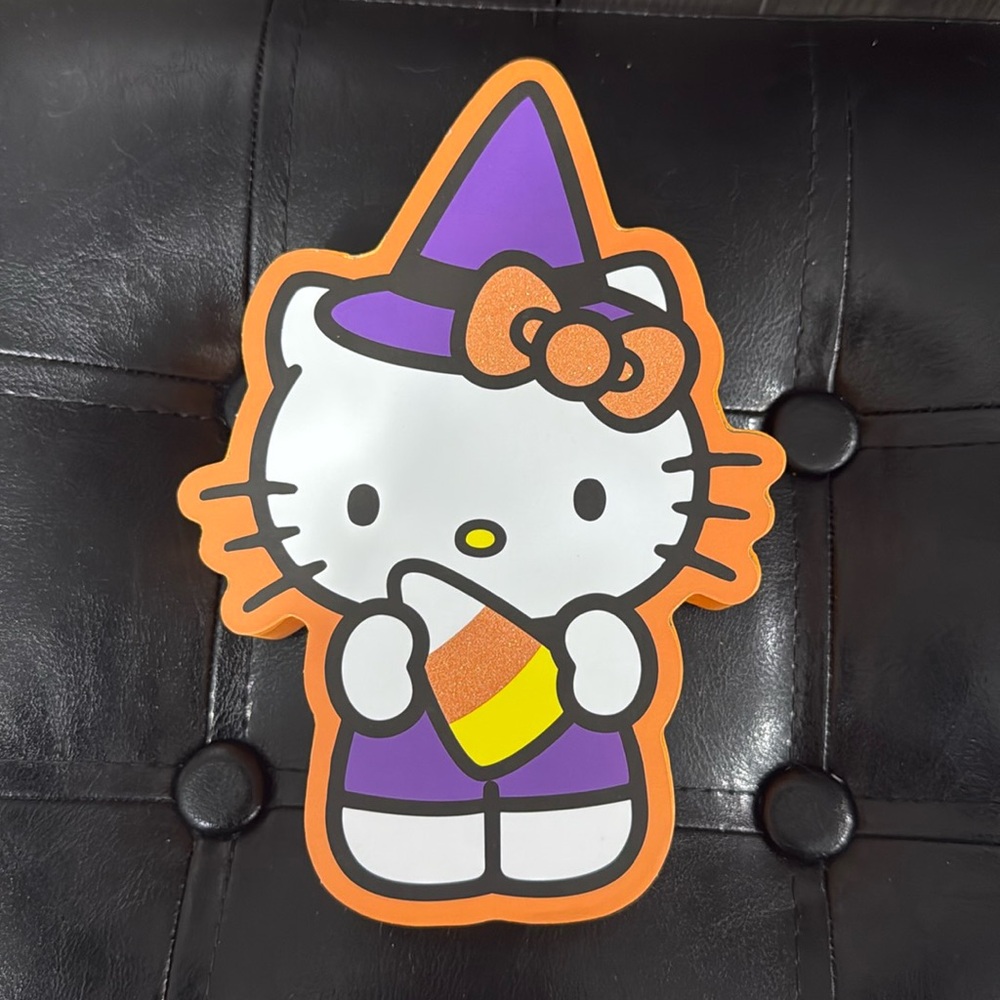 New Hello Kitty Halloween Orange & Purple Witch Die Cut Wooden Wood Sign